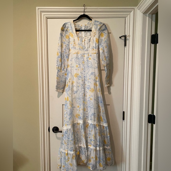 gunne sax blue floral dress Rare 1970s Gunne Sax Lacey Blue Floral Dress Selected By Moons + Junes  Vintage